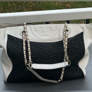 Tory Burch Black and White Quilted Shoulder Bag